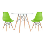 Mesa De Vidro Eames Wood 80 Cm 2 Cadeiras Eiffel Dsw Cores Cor Da Tampa Verde-claro