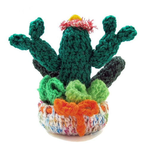 Cactus Tejido Al Crochet Artesanal Con Maceta De Mamakolla!