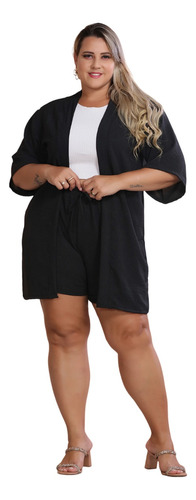 Conjunto Feminino Com 2 Peças Plus Size Kimono E Short Verão