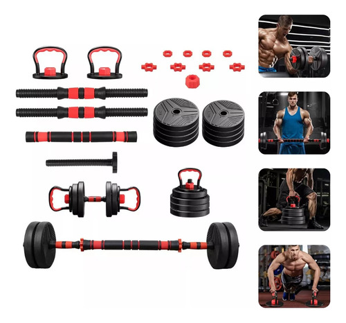 Halter Barra Kettlebell Kit Musculação 6 Em 1 Anilha Ajustáv