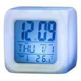 Cubo Relógio Digital Despetador Temperatura 7 Cores 
