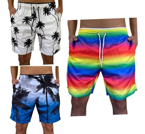 Kit 3 Short Mauricinho Moda Praia Masculino Verão Promoção 