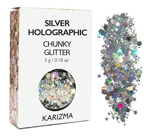 Plata Holográfica Chunky Glitter ¿ Maquillaje Cosmético Bril