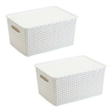 2 Caixas /cesto Organizadora Rattan Branco - Plasnorthon 35l