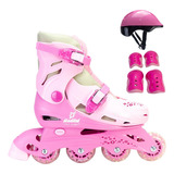 Kit Patins Completo Roller Infantil Inline Menina 34 Ao 37