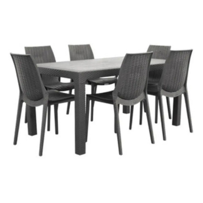 Juego Mesa Rect. Rattan Negra+6 Sillas Rattan Negras | MercadoLibre