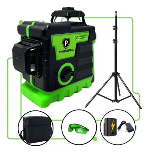 Nivel Laser Verde 12 Linhas 360° + Tripé + Bolsa + Oculos 