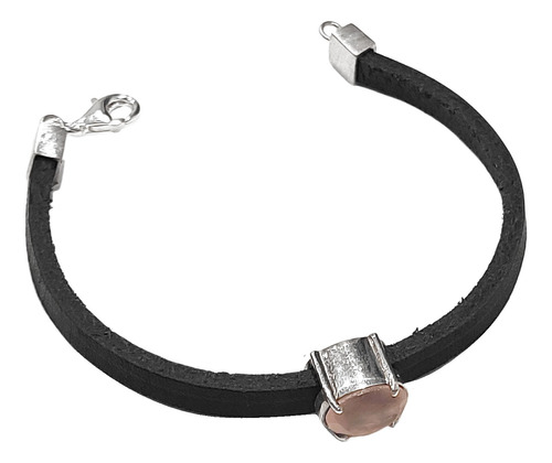 Pulseira De Couro Com Quartzo Rosa