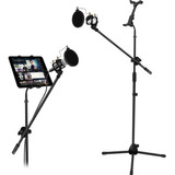 Pedestal Multiuso Microfone+pop Filter+aranha+sup Tablet