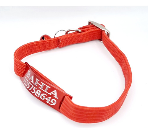 Chapita Gato Aluminio Rojo! + Collar 1 Cm Elastizado Rojo