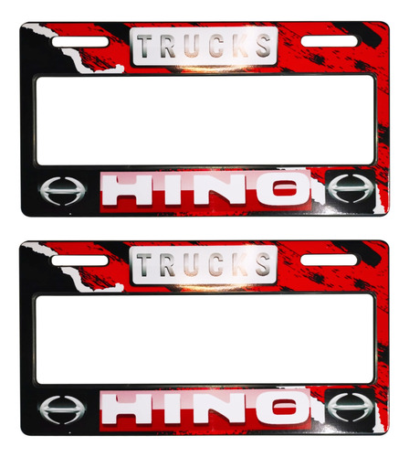 Porta Placas Camión Hino Rojo Negro (2 Piezas) Premium