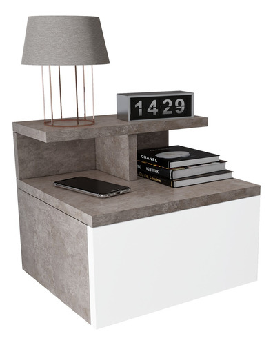 Mesa De Luz Flotante Diseño Moderno Dormitorio Cajón Street Color Gris