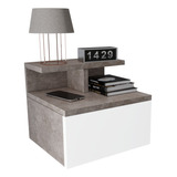 Mesa De Luz Flotante Diseño Moderno Dormitorio Cajón Street Color Gris