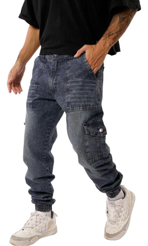 Pantalon Mom Hombre Jogger Jean Con Pasa Cinto Puños Premium