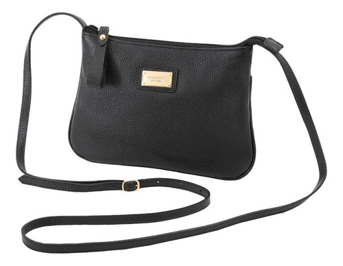 Bolsa Transversal Feminina Zíper Couro Legítimo Mariart 199 Cor Preto