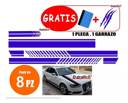 Kit Sticker Franjas Cofre, Lateral, Espejo Auto Camioneta