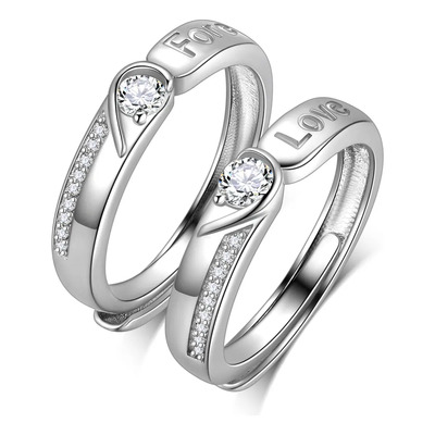 Anillos de Promesa Plata 925 Circonita Ajustables Pareja Aurora Tears | Meses sin interés