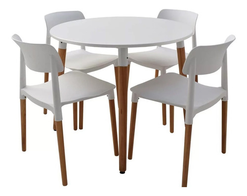 Juego De Comedor Eames Mesa Redonda 90cm + 4 Sillas Nórdicas