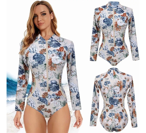 Traje De Baño Entero Surf Mujer Deportivo Largo Manga Playa