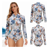 Traje De Baño Entero Surf Mujer Deportivo Largo Manga Playa