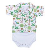 Body Camisa Para Bebê Menino Florestinha Tropical Branco