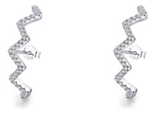 Aretes De Plata 925 Zirconias Zig Zag Unitalla Mujer