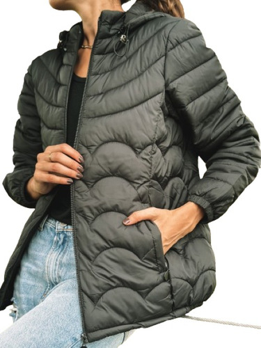 Campera Inflable Con Capucha Desmontable Y Bolsillos