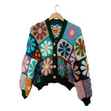 Cardigan Vintage  Crochet Daisy Sweater Granny Square  