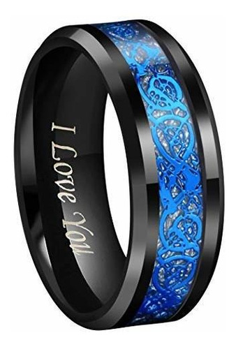 Anillo Boda Oro Rosa Azul/negro Tungsteno 4-17