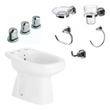 Juego Baño Bidet Roca + Grifería Peirano + Set Accesorios Aq