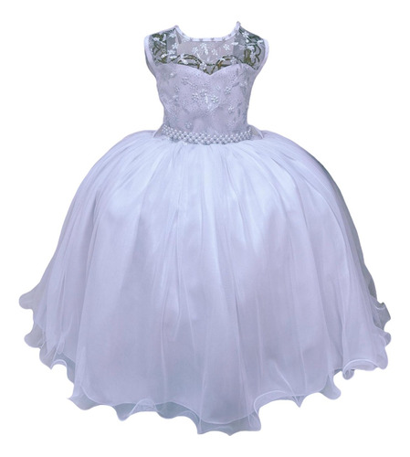 Vestido Infantil Festa Branco Batizado Daminha Comunhão Luxo