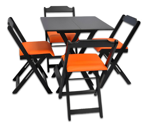 Conjunto Mesa Dobrável 70x70 + 4 Cadeiras Estofadas