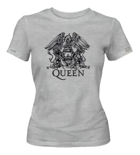 Camiseta Queen Escudo Logo Plateado Rock Metal Dama Ikgd