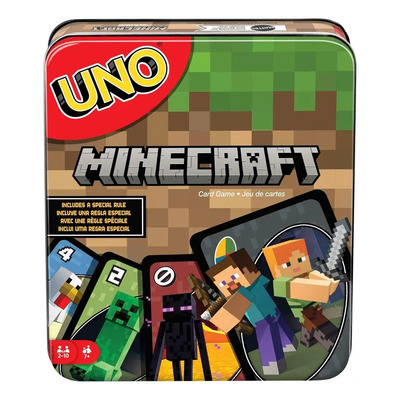Uno Minecraft Lata Juego De Cartas Mattel Steve Alex Creeper