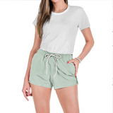 Conjunto Feminino Verão Camiseta Algodão E Short Tactel Liso