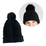 Touca De Frio Com Pompom Preta Gorro De Lã Tricot Inverno