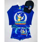 Sunga Infantil + Blusa Com Proteção Solar + Boné Personagens