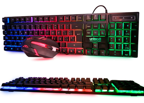 Combo Teclado Y Mouse Gamer Unitec Led Multicolor Ergonómico