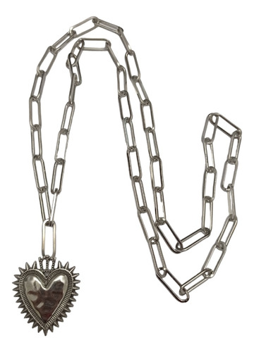 Collar Eslabón Acero Inoxidable Corazón Detente 90cm Largo