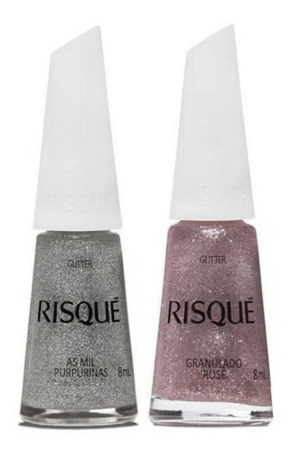 Esmalte Risqué Cremoso Essencial Glitter Kit 2 Granulado Rosé E As Mil Purpurinas