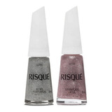 Esmalte Risqué Cremoso Essencial Glitter Kit 2 Granulado Rosé E As Mil Purpurinas