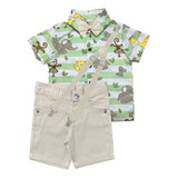 Conjunto Social Safari Infantil Menino Amarelo Ano Novo