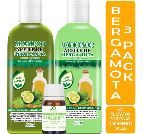 Shampoo, Acondicionador Y Aceite De Bergamota Kit Capilar