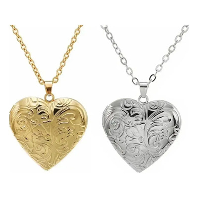 2pzs Collar Dije Corazón Para Parejas Fotos Acero Inoxidable Oro Y Plata