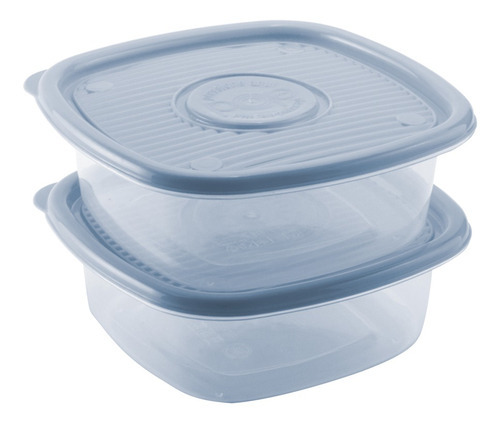 Conjunto 2 Potes Plástico Pop Quadrado 2 Litros P/ Alimentos Cor Azul Clean