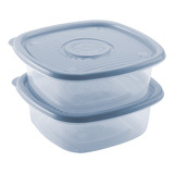 Conjunto 2 Potes Plástico Pop Quadrado 2 Litros P/ Alimentos Cor Azul Clean