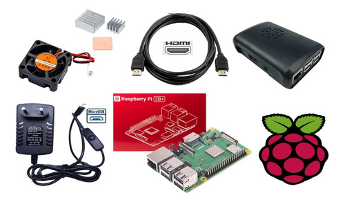 Kit Raspberry Pi3 Model B+, Fonte + Case+dissipador+cooler