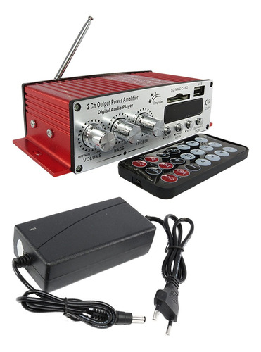 Amplificador Receiver  2 Canais Usb Sd Radio Fm Som Fonte