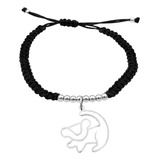 Pulsera Bolitas Simba Rey Leon Silueta Plata 925 Negra