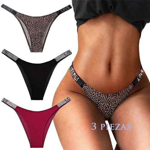 Tanga Lenceria Sexys Dama Con Pedrería 3piezas Bragas Moda